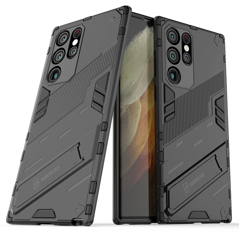 เคส Samsung Galaxy S23 Ultra 5G #เคสฝาหลังพลาสติก ไฮบริด TPU + Kickstand