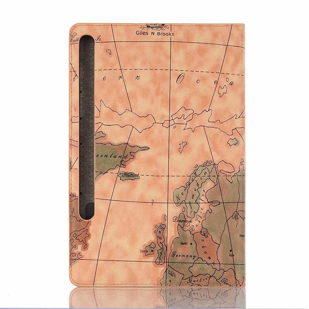 เคส Samsung Galaxy Tab S7 11นิ้ว T870 T875 #เคสฝาพับหนัง PU พิมพ์รูปแบบแผนที่ Map Pattern Stand Wallet Leather