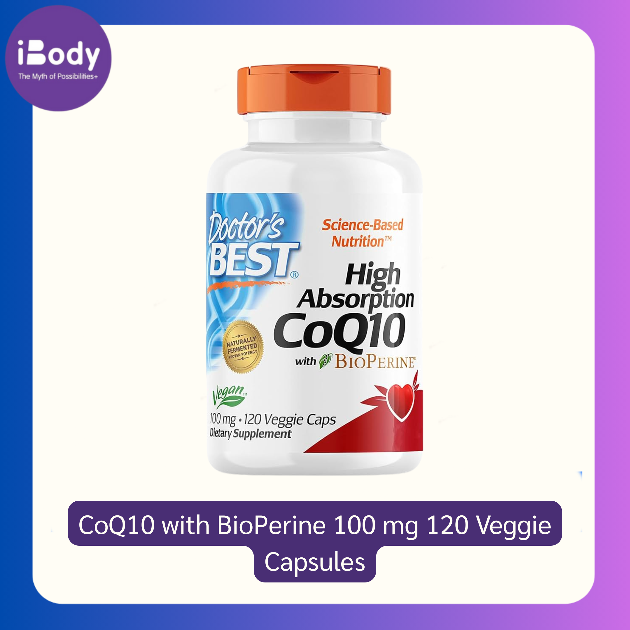 โคคิวเท็น CoQ10 with BioPerine® 100mg 120 Veggie Capsules (Doctor's Best®)