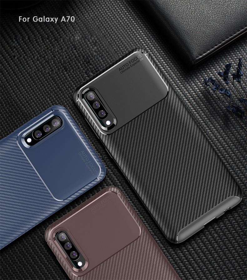 Case Samsung Galaxy A70 #เคสฝาหลังนิ่ม Carbon Fiber Drop Resistant TPU