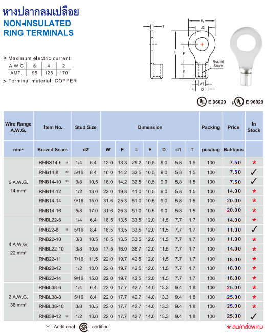 หางปลากลมเปลือย NON-SULATED RING TERMINALS