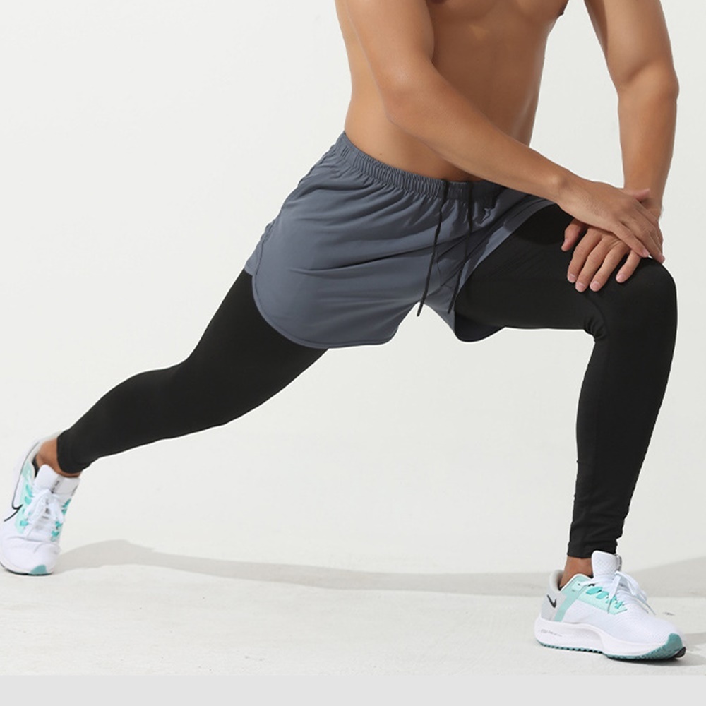 กางเกงออกกำลังกาย 2-in-1 ซัปในขายาว ฟิตเนส วิ่งมาราธอน Men Running (F38)