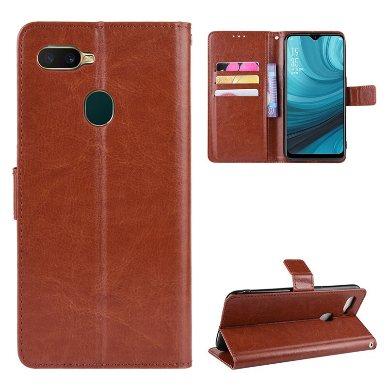 เคส Oppo A5s #เคสฝาพับหนัง PUผิวหนังม้า มีแถบปิดแม่เหล็กแบบกระเป๋าสตางค์ Crazy Horse Wallet Leather Protective Cover with Stand