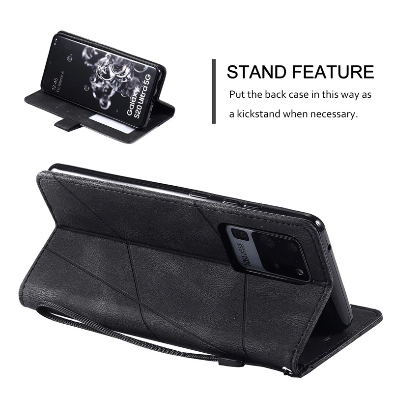 เคส Samsung Galaxy S20 Ultra / S20 Ultra 5G #เคสฝาพับหนัง PU มีช่องเสียบบัตรอื่นๆในตัว Geometric Pattern Leather Card Holder Protective