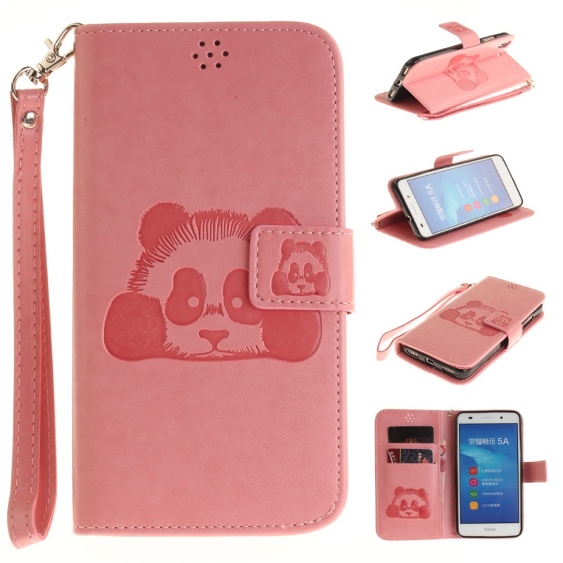 Case Huawei Y6 II #เคสหนังแบบฝาพับ ปั้มรูปแพนด้าสีสันสวยงาม