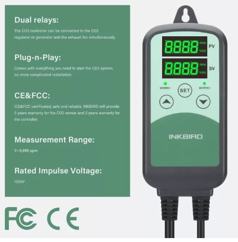 Inkbird ICC-500T CO2 ควบคุมก๊าซคาร์บอนไดออกไซด์สำหรับเติบโตห้องและเครื่องกำเนิดไฟฟ้า CO2,ที่มีเซ็นเซอร์ CO2สำหรับนักปลูก