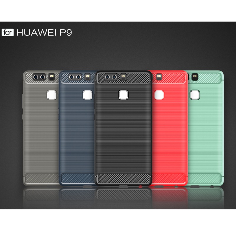 Case Huawei P9 #เคสฝาหลัง TPU คาร์บอนไฟเบอร์ - สีน้ำเงินเข้ม พร้อมส่ง