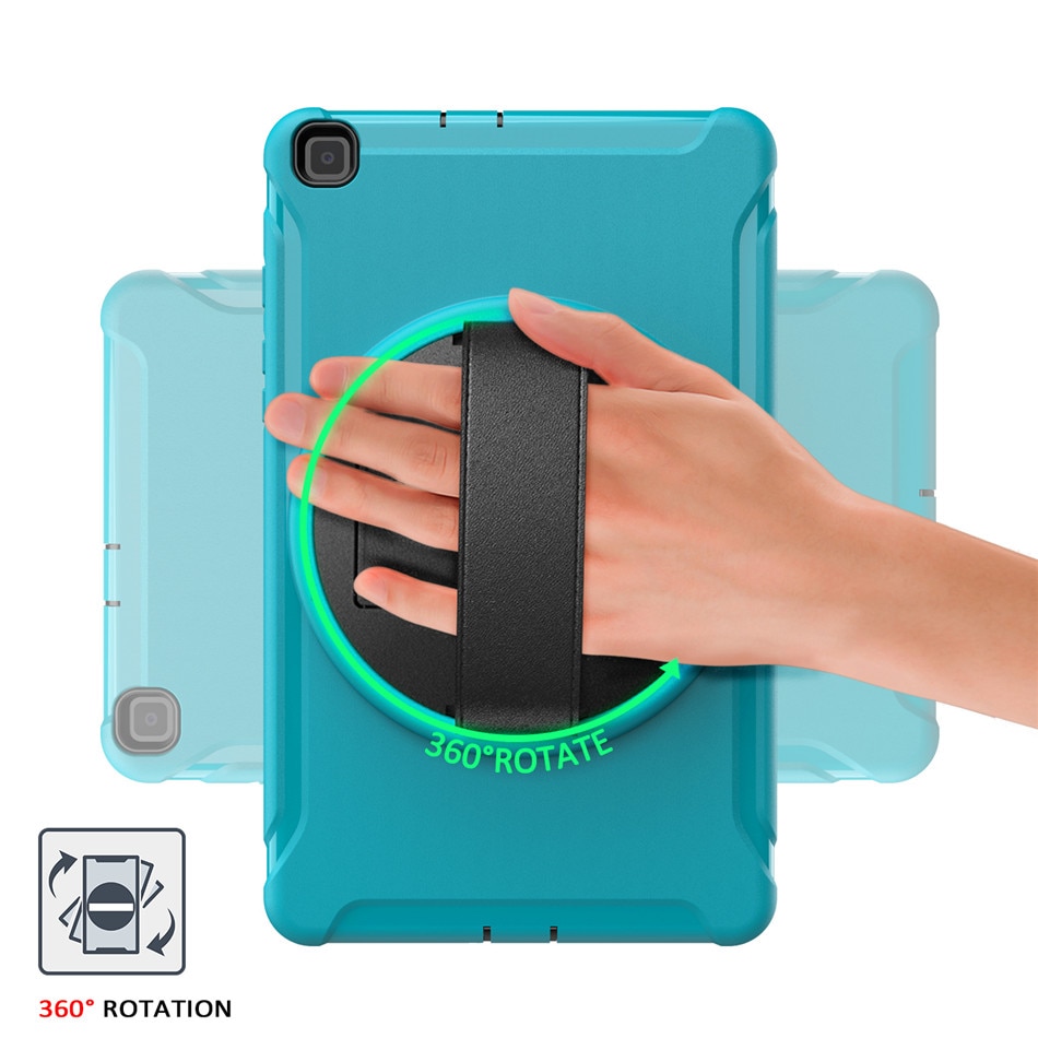 เคส Samsung Galaxy Tab A 8.0 (2019) SM-T290 SM-T295 SM-T297 #เคสฝาหลังพลาสติกมีขาตั้งหมุนได้ 360° Swivel Kickstand PC + TPU Tablet Combo Shell with Hand Strap มีสายรัดมือ
