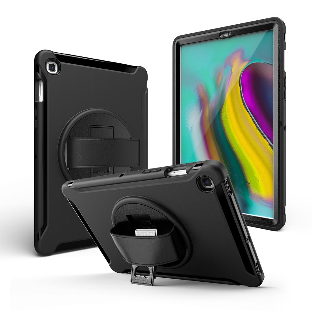 เคส Samsung Galaxy Tab S5e SM-T720 SM-T725 #เคสฝาหลังพลาสติกมีขาตั้งหมุนได้ 360° Swivel Kickstand PC + TPU Tablet Combo Shell with Hand Strap มีสายรัดมือ