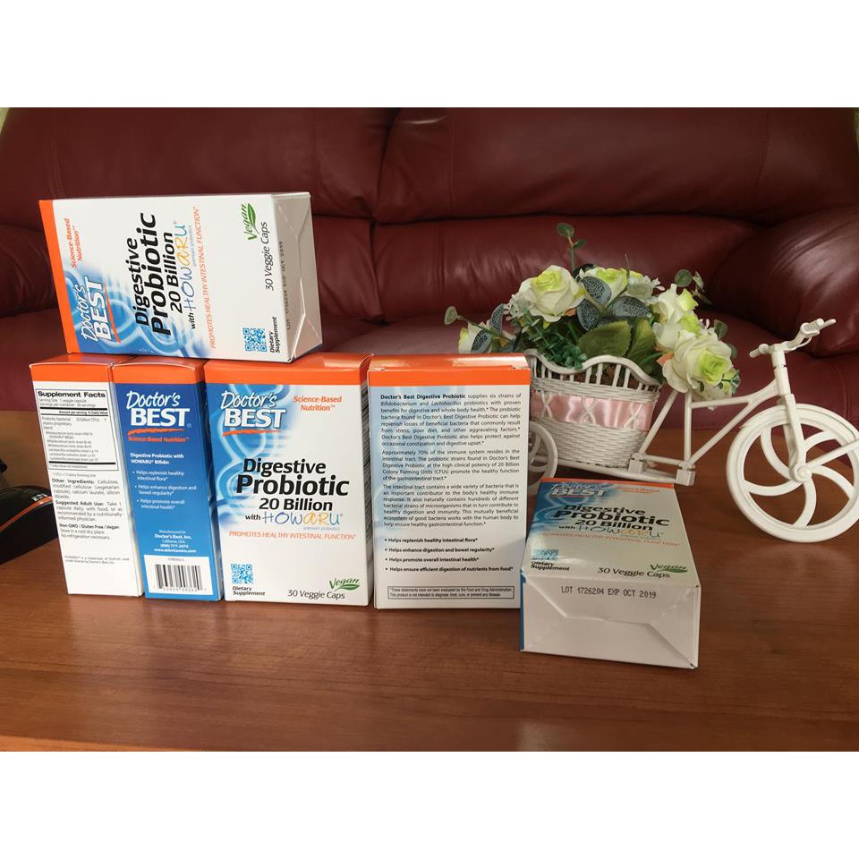 Doctor's Best® Premium Probiotics 20,000 Billon 30 veggie Caps, Digestivewith Howaru โปรไบโอติค ล้านตัว 6 สายพันธุ์