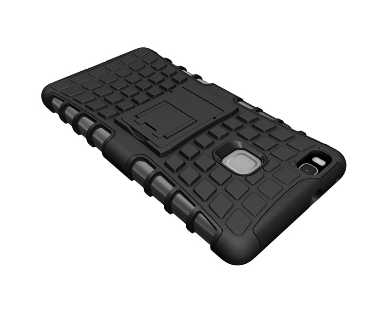 เคส Huawei P9 Lite #เคสฝาหลัง Hybrid กันกระทกกันลื่น Shell TPU+PC พร้อมขาตั้งในตัว