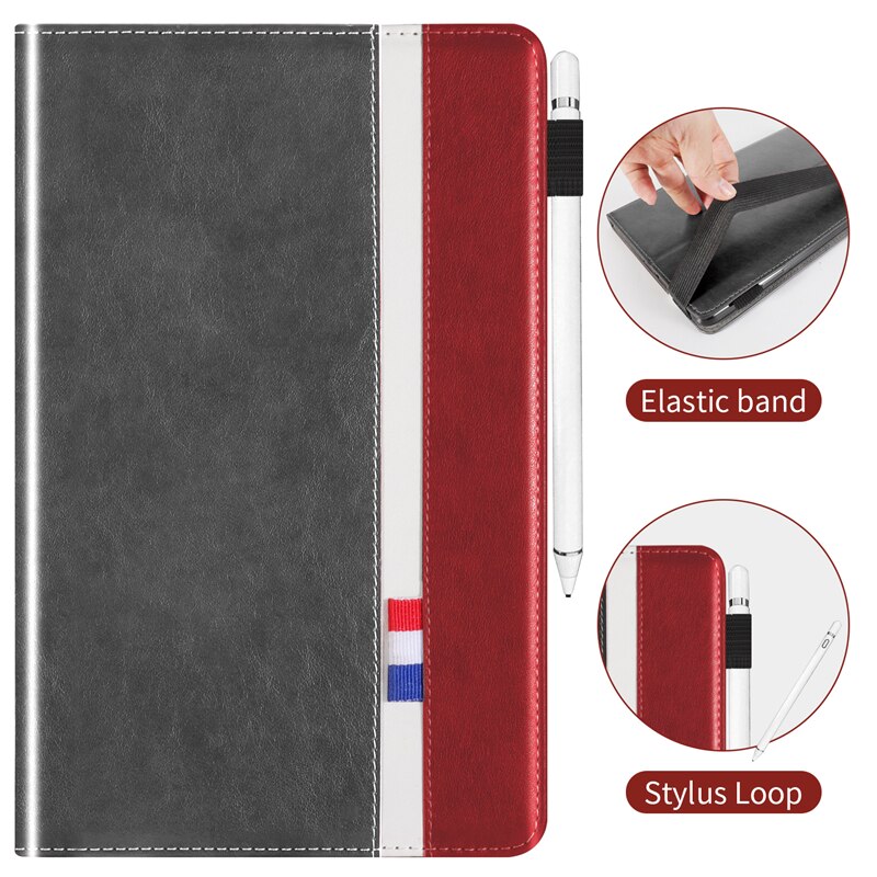 เคส Samsung Galaxy Tab A 10.1 (2019) T510 T515 #เคสฝาพับหนัง PU ออกแบบสีทูโทนมีสายรัดพร้อมที่เก็บการ์ด PU Leather Tablet Stand Case with Card Storage