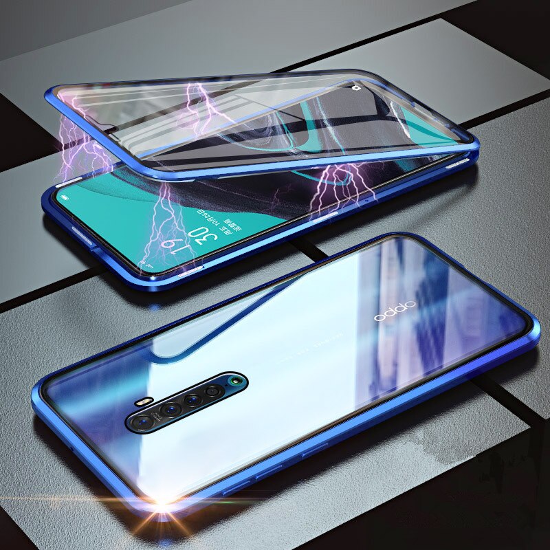 Case Oppo Reno 2 #เคสฝาครอบกระจกขอบโลหะดูดซับแม่เหล็ก Fully Protection Magnetic Adsorption Glass Metal Phone Protective