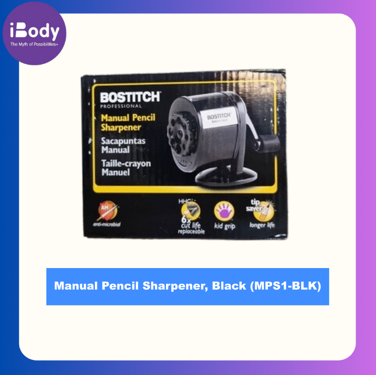 [BOSTITCH] Manual Pencil Sharpener, Black (MPS1-BLK) Metal Antimicrobial เครื่องเหลาดินสอ 8 รู แบบใช้มือหมุน