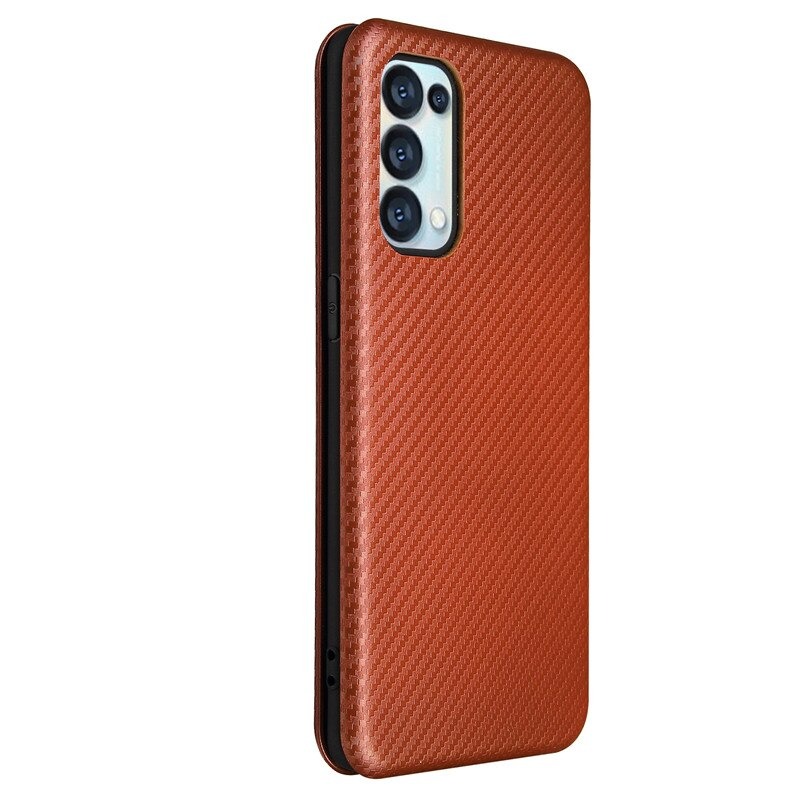 Case OPPO Reno 5 Pro 5G #เคสฝาพับลายคาร์บอนไฟเบอร์มีช่องใส่การ์ด Carbon Fiber Wallet Card Slot Magnet Stand Phone Cover