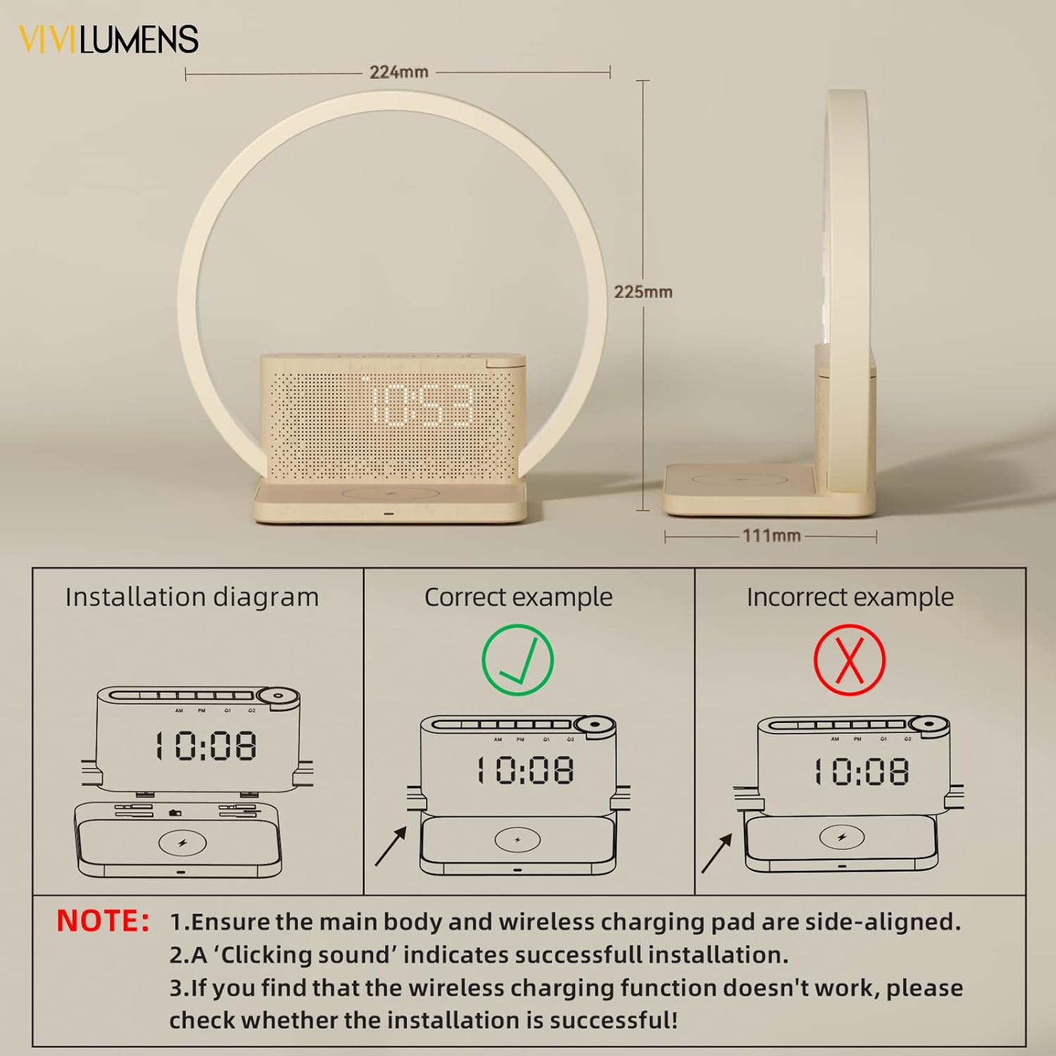 Vivilumens® Sunrise Alarm Clocks Wireless Charger, 10 Sound Model.Aj310B นาฬิกาปลุกดิจิทัล พร้อมแท่นชาร์จไร้สาย