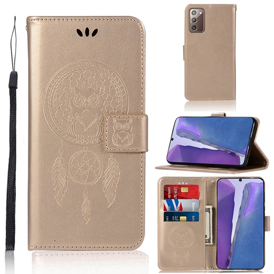 เคส Samsung Galaxy S20 #เคสฝาพับแบบกระเป๋าสตางค์ฝาพับหนัง PU ลายนกฮูก Imprint Owl Dream Catcher PU Leather