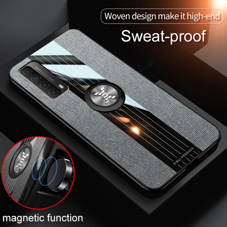 เคส Huawei Y7a #เคสฝาหลังเคลือบผ้าเนื้อมีแหวนสวมนิ้ว TPU ไฮบริด+อะคริลิ + แหวนโลหะ