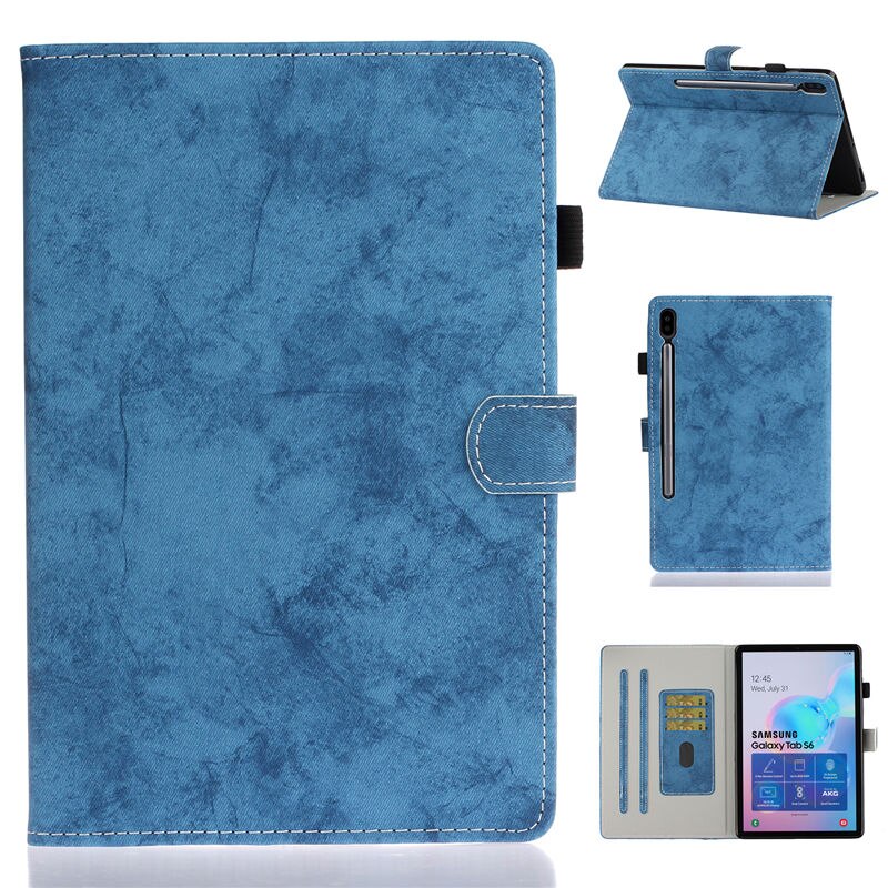 Case Samsung Galaxy Tab S6 SM-T860 SM-T865 2019 10.5นิ้ว #เคสฝาพับหนัง PU ลายผิวผ้ามีช่องใส่บัตร Business Style Leather Case with Card Storage
