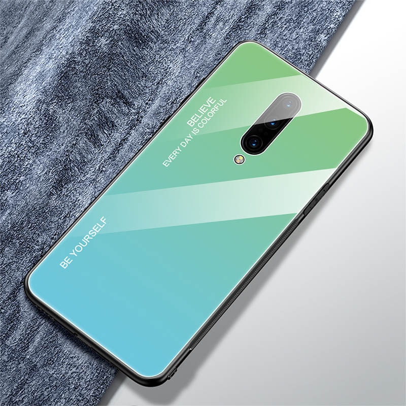 Case OnePlus 7 Pro #เคสฝาหลัง กระจกสีไล่โทนสี Glass + PC + TPU Hybrid Case