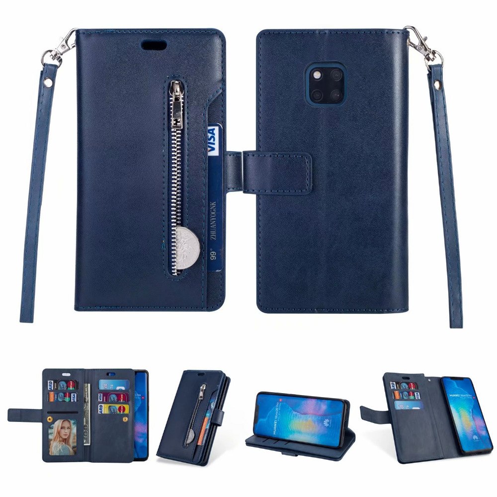 เคส Huawei Mate 20 Pro #เคสฝาพับแบบกระเป๋าสตางค์ช่องใส่บัตรหลายช่อง Multi-slot Wallet Zippered Leather พร้อมสายคล้อง
