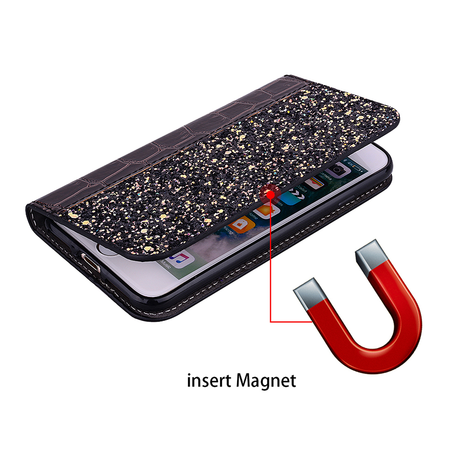 Case Huawei P30 Lite #เคสฝาพับหนัง PU ลายหนังจระเข้ Crocodile Texture Glittery Sequins Splicing มีช่องใส่การ์ด