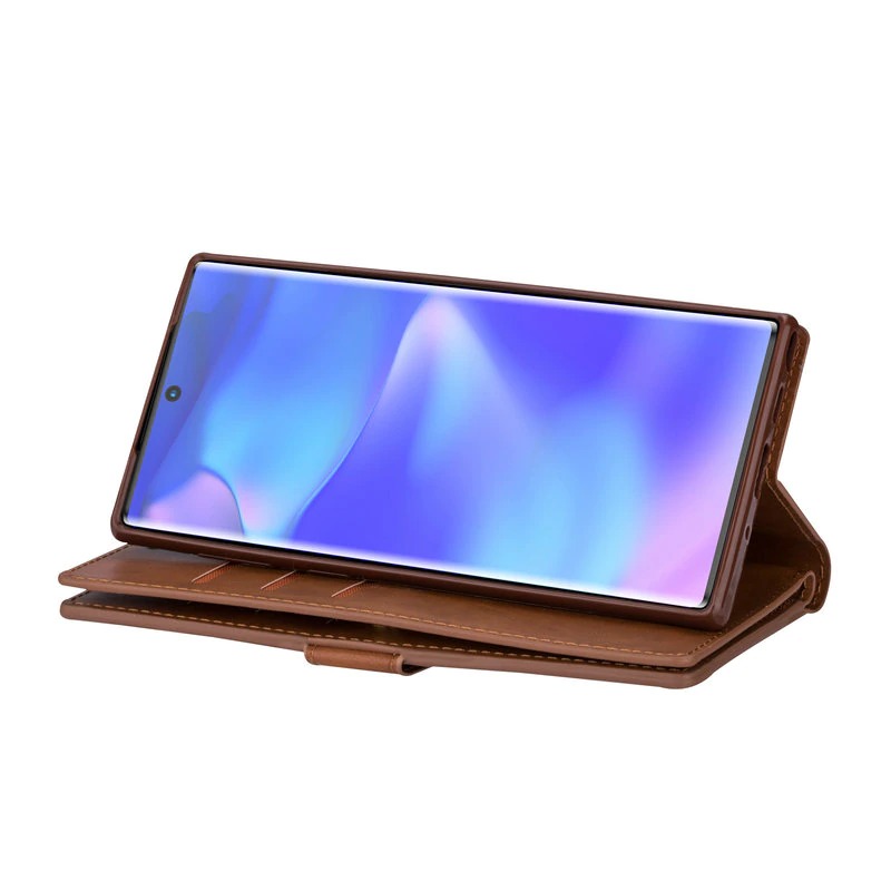 Case Samsung Galaxy Note 10+ #เคสฝาพับแบบกระเป๋าสตางค์ช่องใส่บัตรหลายช่อง Multi-slot Wallet Zippered Leather พร้อมสายคล้อง