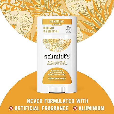 (Pre Order) Schmidt's® Natural Deodorant Sensitive Skin Formula Coconut Pineapple 3.25 oz (92g) ผลิตภัณฑ์ระงับกลิ่นกายจากธรรมชาติ สูตรบำรุงผิวบอบบาง กลิ่นสับปะรดและมะพร้าว