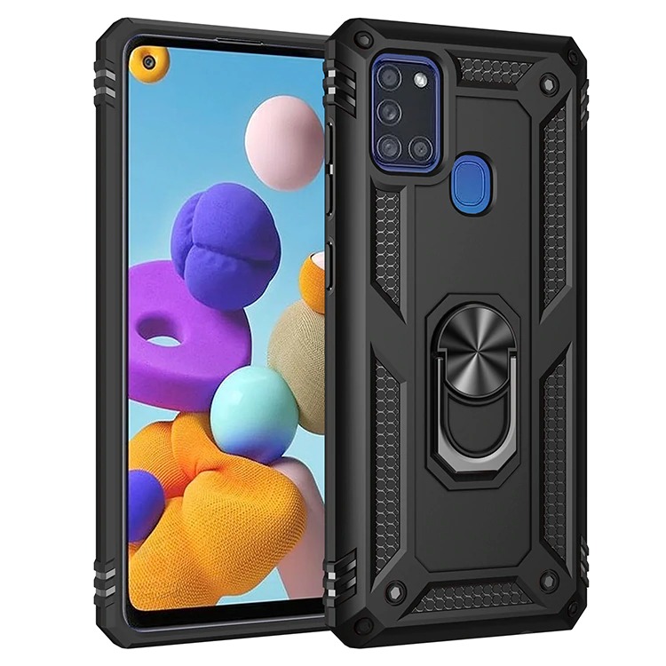 เคส Samsung Galaxy A21s #เคสฝาหลัง Hybrid TPU+PC มีแหวนสวมนิ้ว