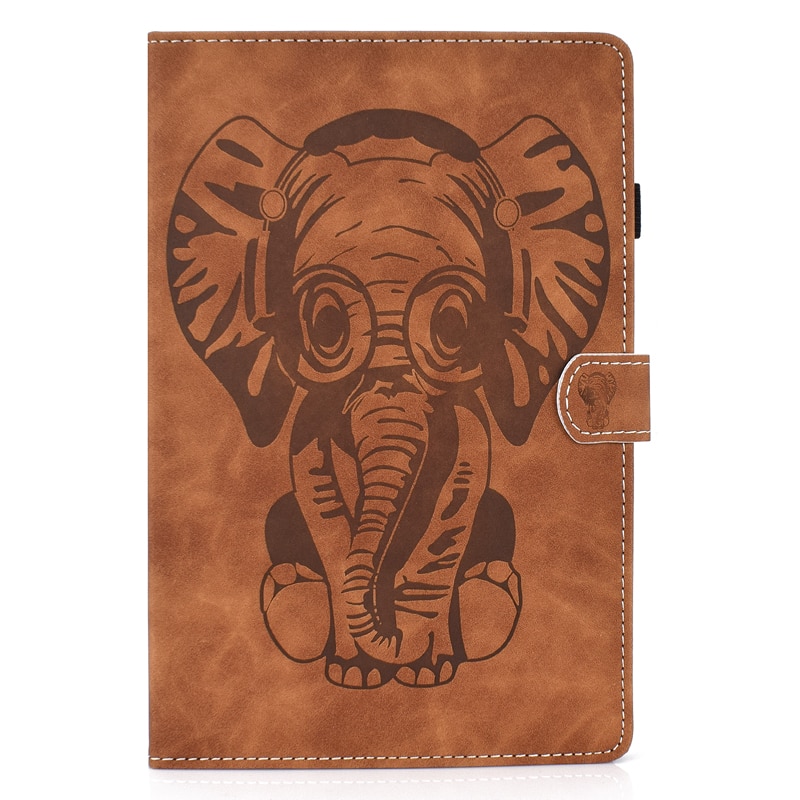 Case Samsung Galaxy Tab S6 Lite 10.4 SM-P610 P615 P617 #เคสฝาพับหนัง PU พิมพ์ลายช้างมีช่องใส่บัตร Business Style Leather Case with Card Storage