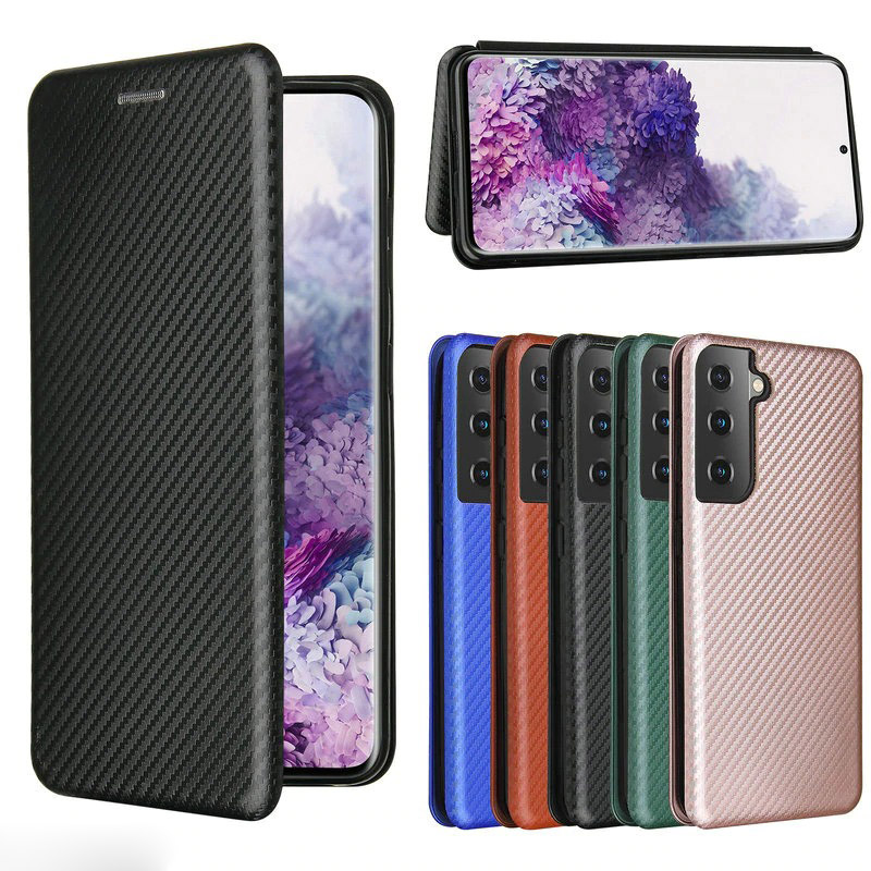 Case Samsung Galaxy S21 FE 5G #เคสฝาพับลายคาร์บอนไฟเบอร์มีช่องใส่การ์ด Carbon Fiber Wallet Card Slot Magnet Stand Phone Cover