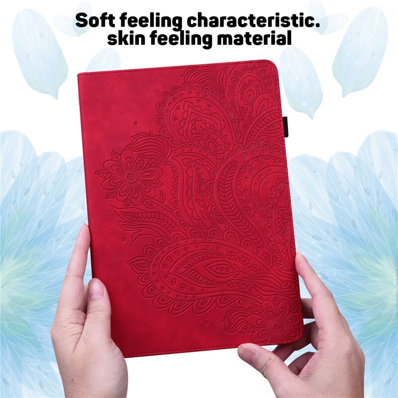 เคส Samsung Galaxy Tab S6 Lite 10.4 SM-P610 P615 P617 #เคสแบบฝาพับหนัง PU พิมพ์ลาย 3D Flower Embossed Tablet Flip Stand Soft TPU Back
