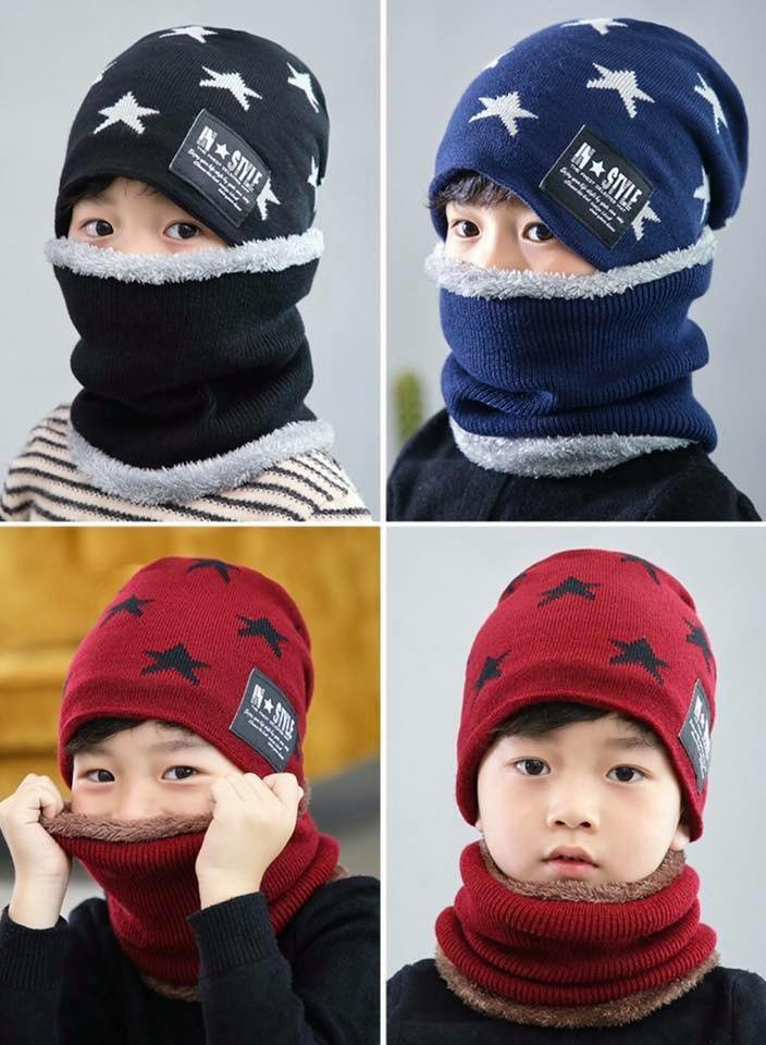 set หมวกไหมพรม สำหรับเด็ก 2 ถึง 14 ปี ลายดาว