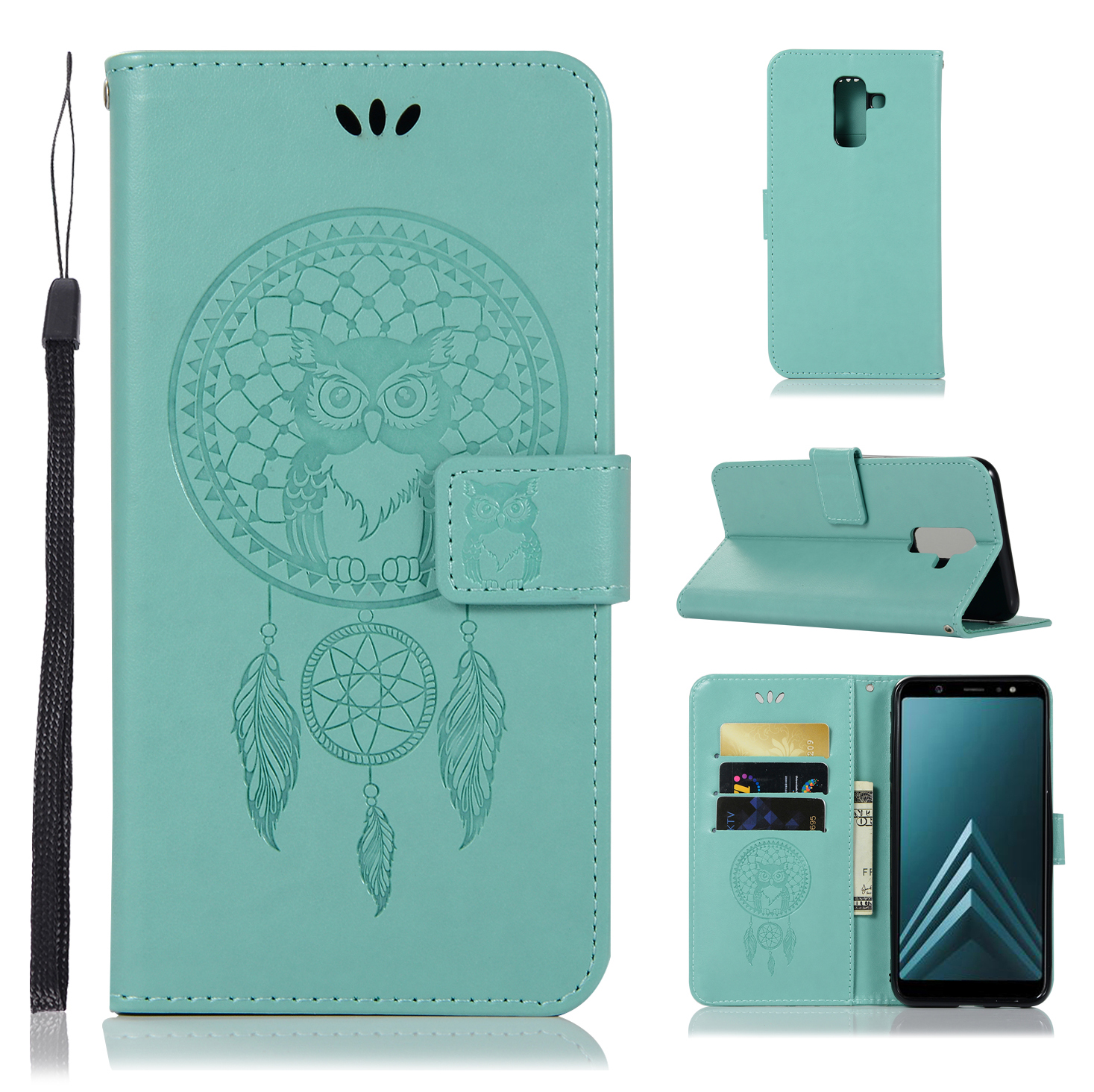 Case Samsung Galaxy J8 (2018) #เคสฝาพับแบบกระเป๋าสตางค์ฝาพับหนัง PU ลายนกฮูก Dream Catcher Owl