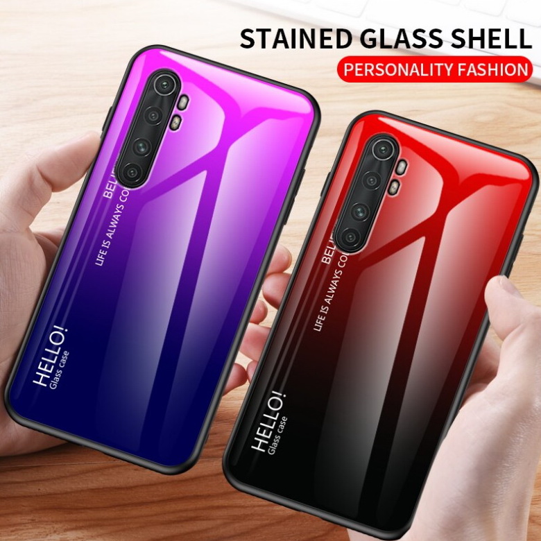 เคส Xiaomi Mi Note 10 Lite #เคสฝาหลัง Gradient Color Glass + PC + TPU Hybrid Case