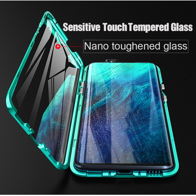 Case OPPO A15#เคสฝาครอบกระจกขอบโลหะดูดซับแม่เหล็ก Fully Protection Magnetic Adsorption Glass Metal Phone Protective