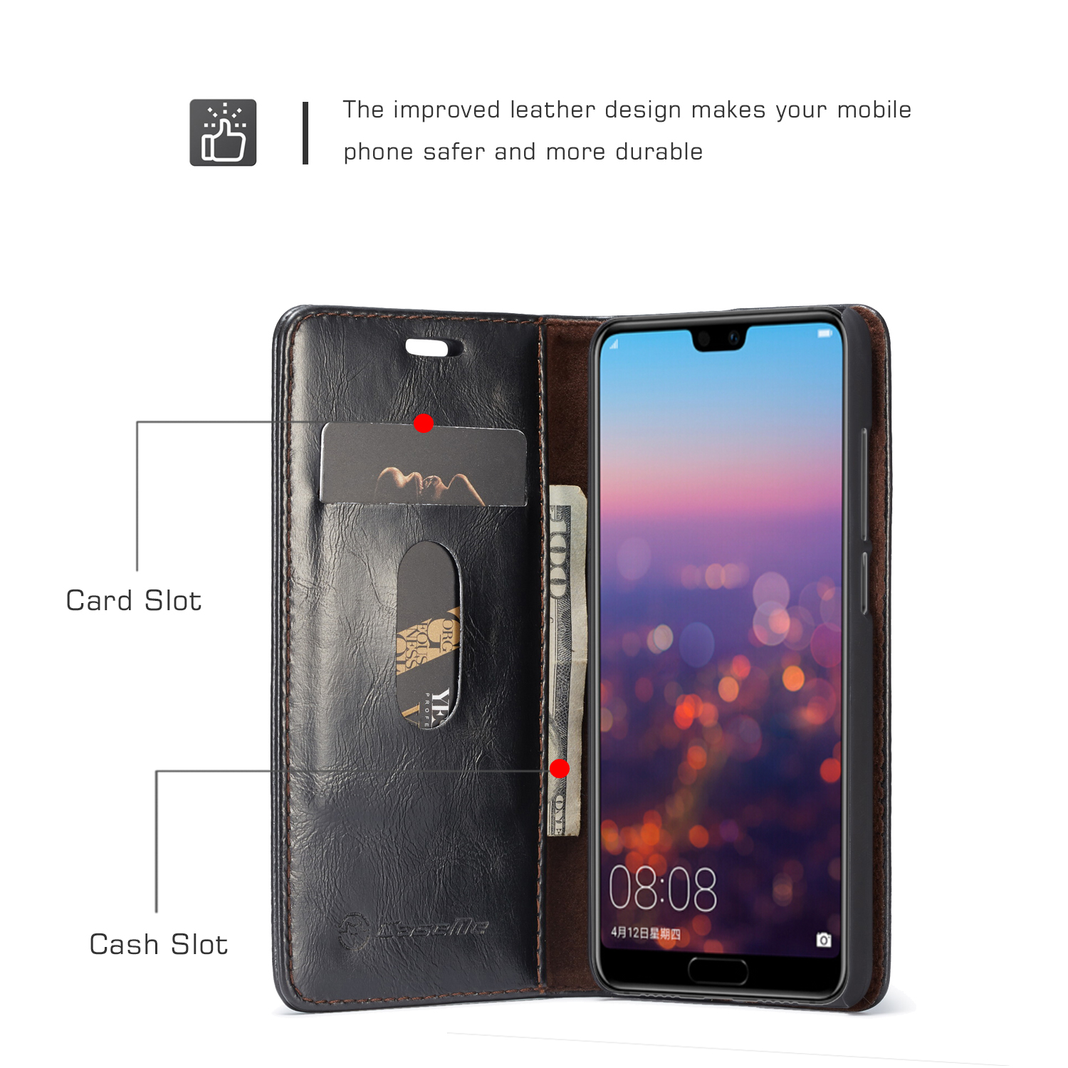 Case Huawei P20 Pro #เคสฝาพับแบบกระเป๋าสตางค์ CASEME Oil Wax Crazy Horse Wallet Leather