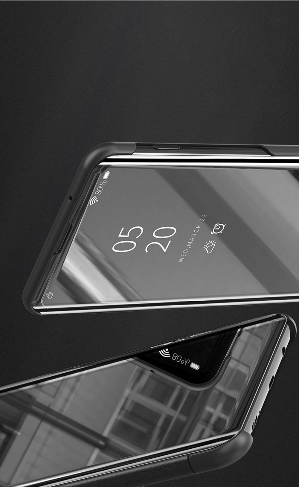 Case OPPO A3s #เคสฝาพับปกโปร่งแสงผิวเงา Electroplating Mirror Surface Window View (สินค้าพร้อมส่ง)