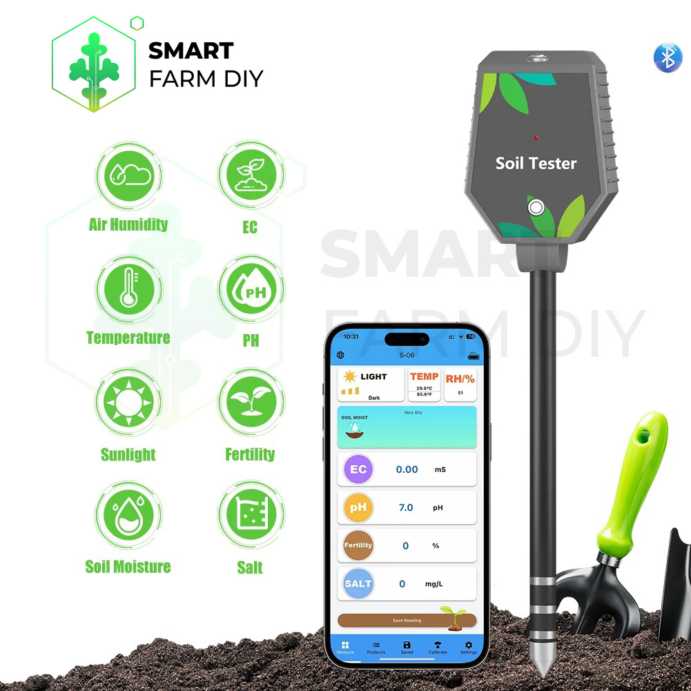 เซ็นเซอร์วัดค่าในดิน 6 IN 1 Multifunction Soil Meter Digital Ph Tester EC/Light/Moisture/Fertility Tester
