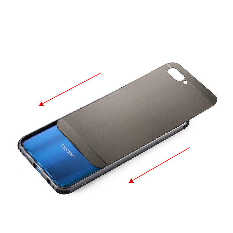 Case Honor 10 #เคสฝาหลังกรอบโลหะกันกระแทกฝาหลังพลาสติกเลื่อนสไลด์ Slide-on Drop-proof Brushed PC Plate + Metal Bumper