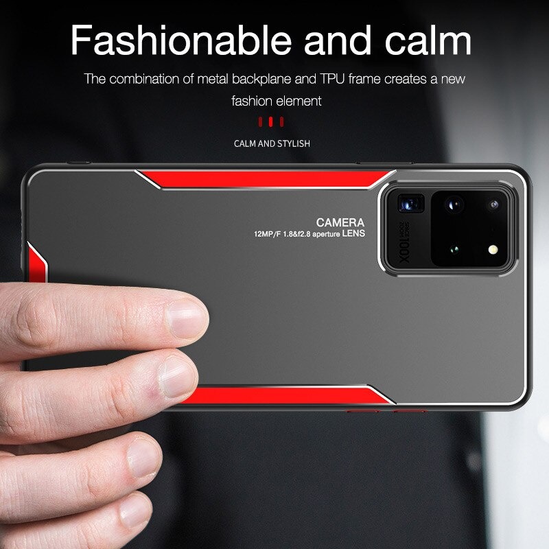 เคส Samsung Galaxy S20 Ultra / S20 Ultra 5G #เคสฝาหลังไฮบริด Metal +TPU Shockproof metal back plate Phone Back Cover