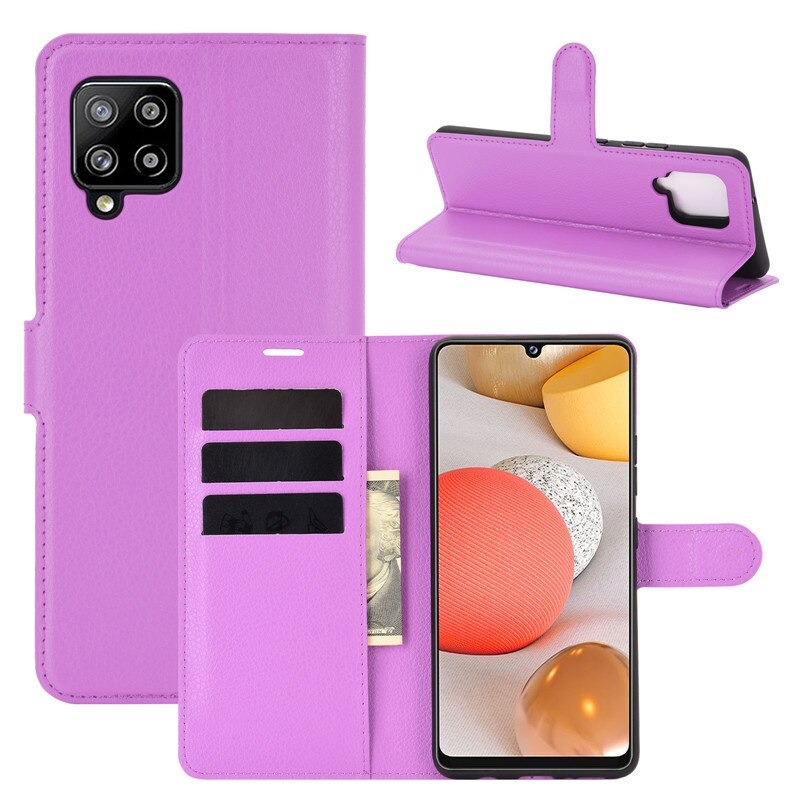เคส Samsung Galaxy A42 5G #เคสฝาพับสไตล์กระเป๋าสตางค์หนัง PU ผิวลิ้นจี่