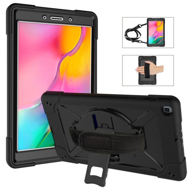 เคส Samsung Galaxy Tab A 8.0 (2019) SM-T290 SM-T295 SM-T297 #เคสฝาหลังกันกระแทก 360 Degree Rotary Kickstand PC + Silicone มีสายคล้องมือ มีสายคล้องไหล่