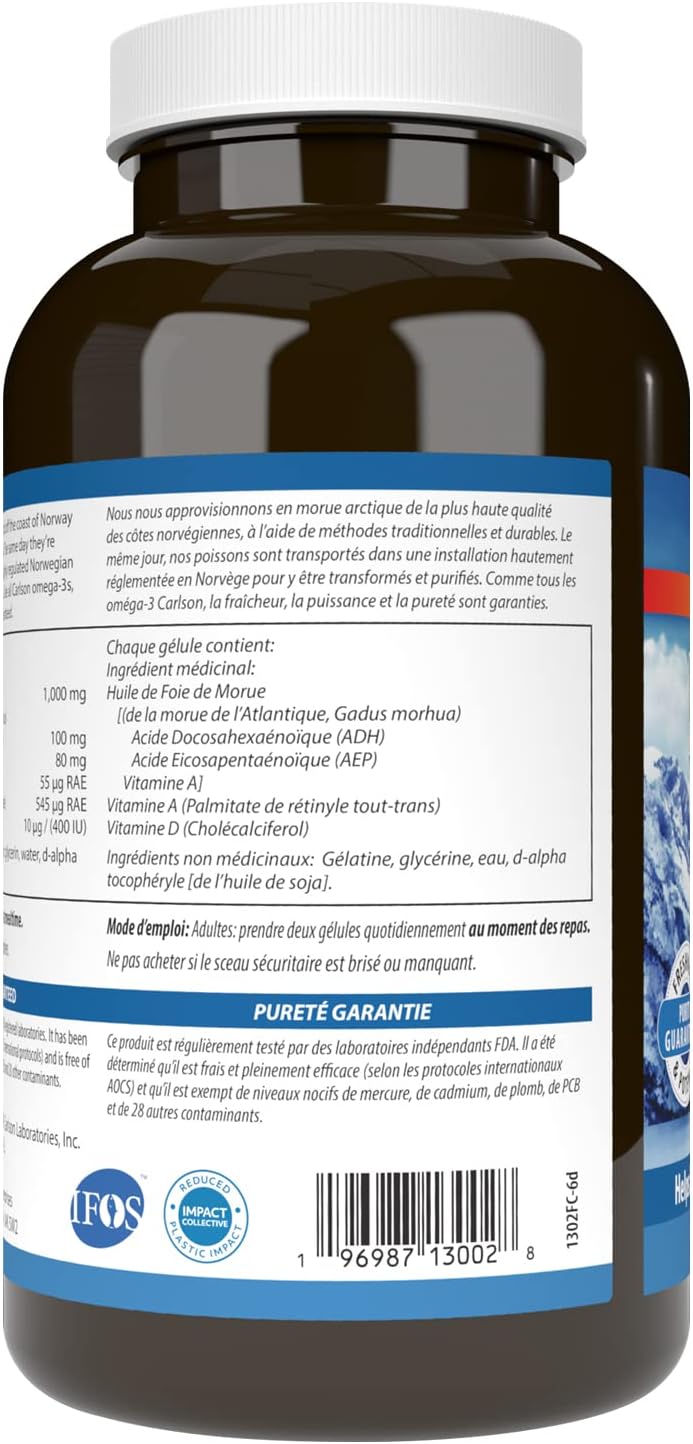 Wild Norwegian Cod Liver Oil Gems, Super 1000 mg*250 Softgels (Carlson Labs) Purity Guaranteed น้ำมันตับปลาจากนอเวย์