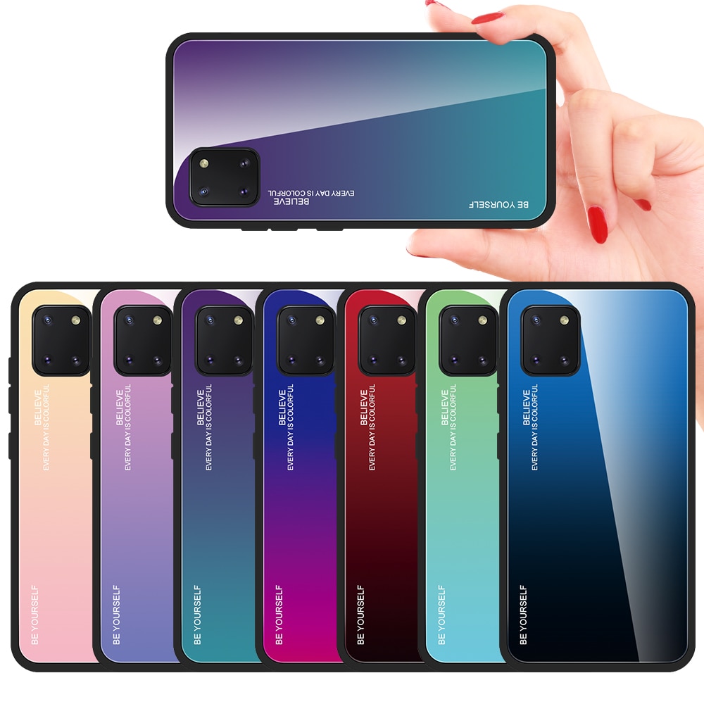 เคส Samsung Galaxy Note 10 lite #เคสฝาหลัง Gradient Color Glass + PC + TPU Hybrid Case