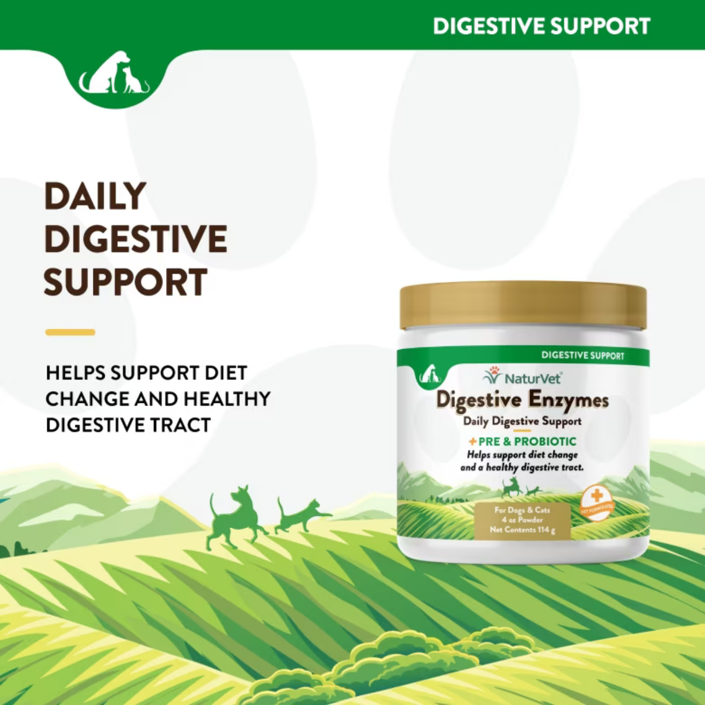 NaturVet® Digestive Enzymes + Pre & Probiotic for Dogs & Cats 114 g สำหรับสุนัขและแมว แบบผง