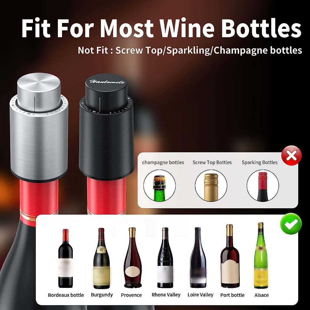 (Hanlomele) Wine Bottle Stoppers Stainless Steel Wine Savers 2 Pack จุกขวดไวน์ จุกไวน์สูญญากาศ ที่เก็บไวน์สแตนเลส
