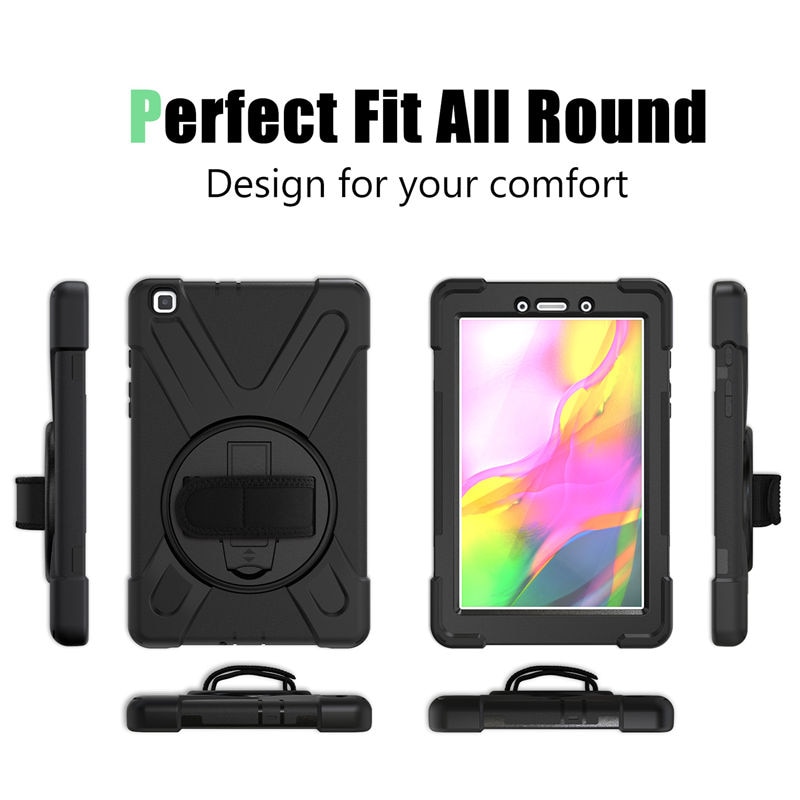 เคส Samsung Galaxy Tab A 8.0 (2019) SM-T290 SM-T295 SM-T297 #เคสฝาหลังกันกระแทก X-Shape 360 Degree Rotary Kickstand PC + Silicone มีสายคล้องมือ มีสายคล้องคอ