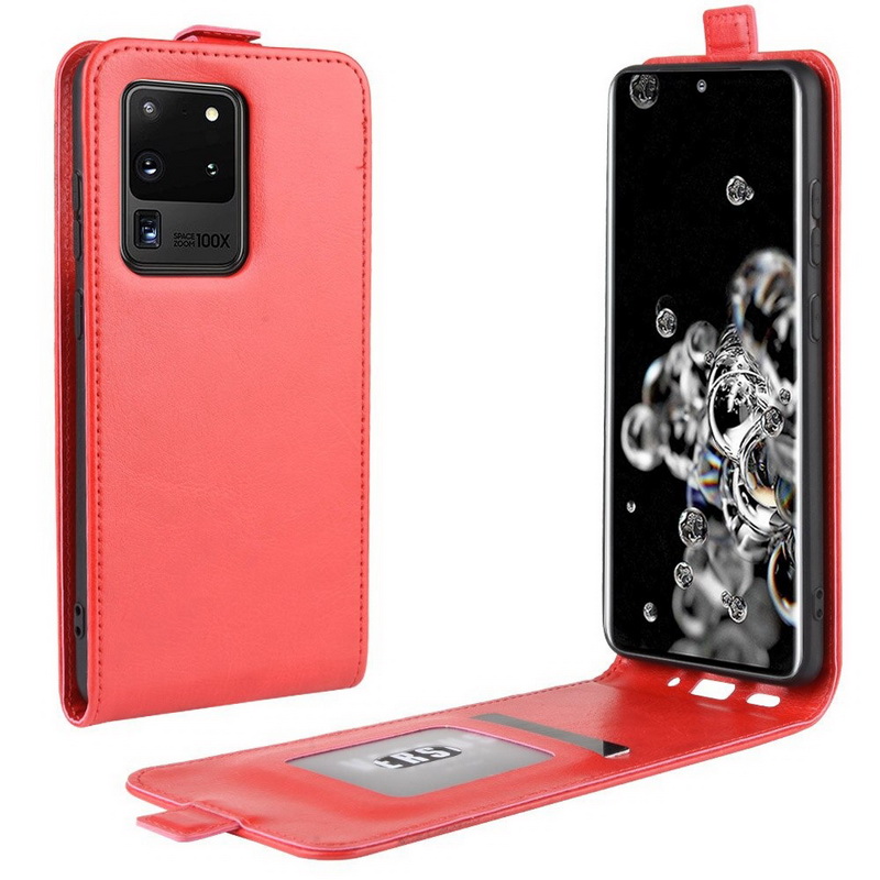 เคส Samsung Galaxy S20 Ultra / S20 Ultra 5G #เคสฝาพับหนัง PU Crazy Horse แนวตั้ง พร้อมช่องเสียบการ์ด