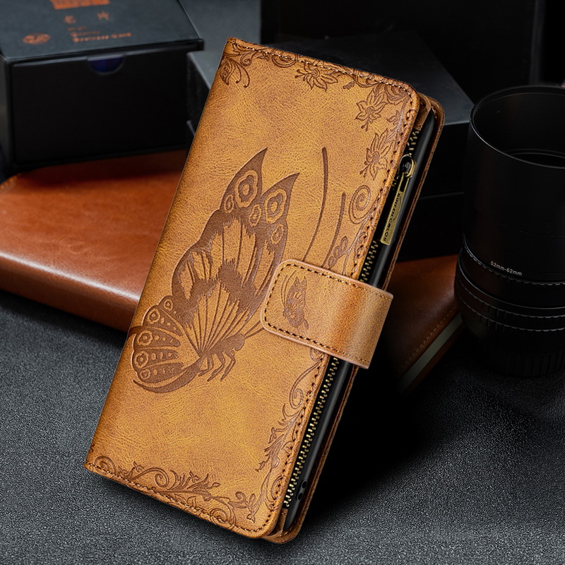 เคส Samsung Galaxy A52/A52 5G/A52s 5Gหนัง PU สไตล์กระเป๋าสตางค์ลายผีเสือพร้อมช่องซิบ Zipper Pocket Design Imprinted Butterfly Pattern Wallet